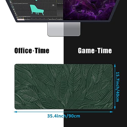 Golden Tropical Leaf Large Gaming Mouse Pad,Waterproof Desk Mat for Desktop,Non-Slip Rubber Base Mousepad with Stitched Edges for Laptop Office and Home 35.4X15.7 Inch - color: Golden Tropical Leaf
