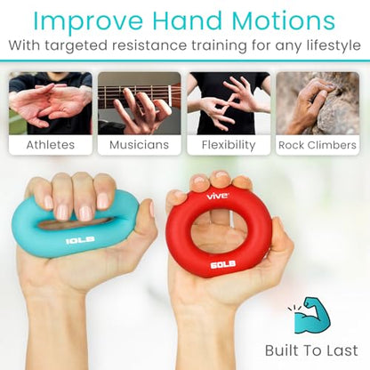 Vive Hand Strengthener Grip Ring - Forearm Ring Hand Exercisers - Silicone Squeezer Gripper for Muscle Strengthening Training Tool - Arthritis Finger Physical Therapy PT Kit Trainer - color: Multicolor (6 Pack)