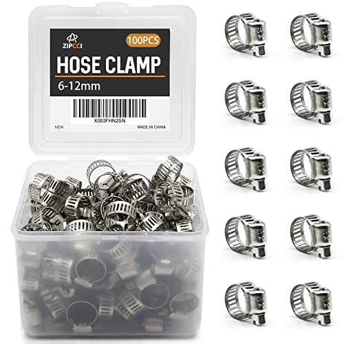 Small Hose Clamp, 100 Pack Hose Clamps Stainless Steel Worm Gear Fuel Line Hose Clamps, 6-12mm (1/4-1/2 inch) - size: 6-12mm (3/8inch)