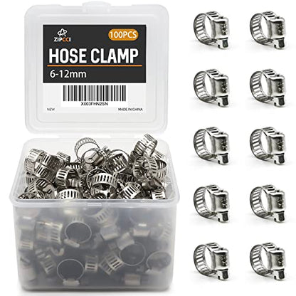 Small Hose Clamp, 100 Pack Hose Clamps Stainless Steel Worm Gear Fuel Line Hose Clamps, 6-12mm (1/4-1/2 inch) - size: 6-12mm (3/8inch)