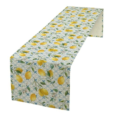 Lemon Tiles Table Runner,Blue Yellow Kitchen Dining Table Decoration Summer Table Cover for Home Party Kitchen Dining Room Holiday Party 13x36 Inch - color: Fruit-4, size: 13x36 Inch