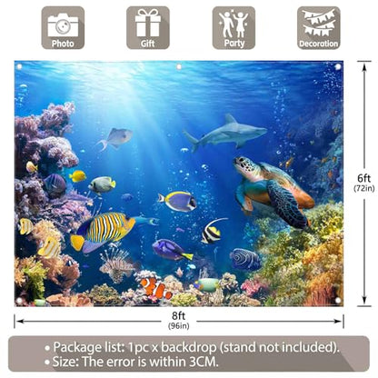 8x6ft Under The Sea Photography Backdrop Ocean Background | Underwater World, Baby Shower Party Supplies, Aquarium Coral Banner, Birthday Photo Booth, Polyester, Grommets, 1PC - size: 8'x6'