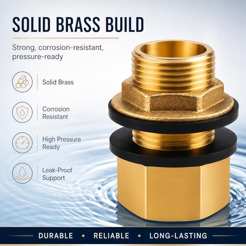 3/4 Inch Brass Bulkhead Fitting G1 Male & Female Water Tank Connector Adapter Fitting with 4 Rubber Gasket, Thru-Bulk Pipe Fitting for Rain Barrels Aquariums Ponds Industrial Plumbing - size: G3/4