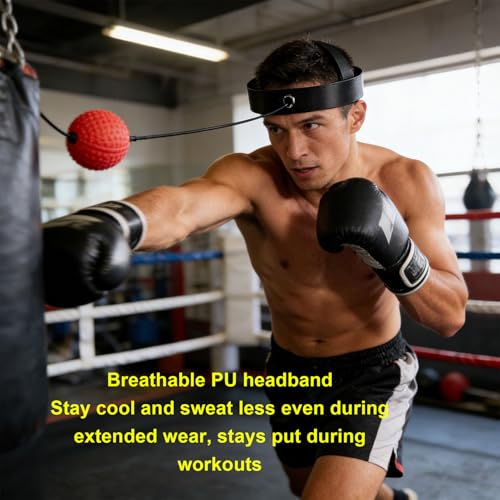 Boxing Ball Headband Set PU Rubber Punching Boxing Ball Adjustable Headband Fitness Hand Eye Coordination Speed Training for Adults Kids Home Gym
