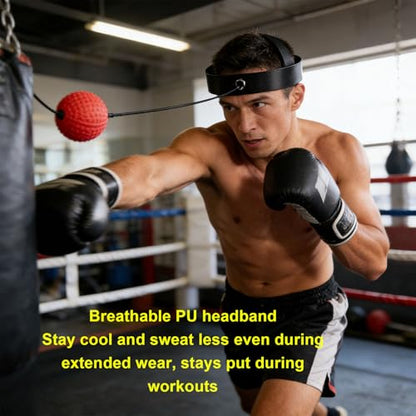 Boxing Ball Headband Set PU Rubber Punching Boxing Ball Adjustable Headband Fitness Hand Eye Coordination Speed Training for Adults Kids Home Gym