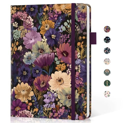 Lined Journal Notebook for Women & Men, Hardcover Leather Journal for writing, A5 College Ruled Notebook for Work & Note Taking, Perfect for Office School Home Supplies, 160 Pages, Midnight Bloom - color: Q-Midnight Bloom, style: A - Lined