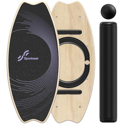 Sportneer Balance Board - 7 Modes Wobble Board with Adjustable Stoppers - Exercise Balancing Stability Trainer for Improve Balance, Surf Trainer & Physical Therapy - Roller and 2.8'' Ball Included - color: Purple