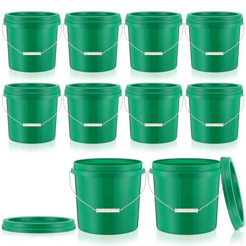 Tioncy 10 Pcs 2 Gallon Plastic Buckets with Lids and Handles,Green | Storage Pails for Paint, Cleaning, Organizing, Durable Containers, Metal Handles, Plastic Material - color: Green
