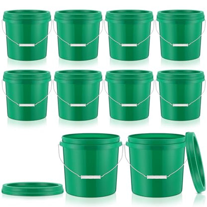 Tioncy 10 Pcs 2 Gallon Plastic Buckets with Lids and Handles,Green | Storage Pails for Paint, Cleaning, Organizing, Durable Containers, Metal Handles, Plastic Material - color: Green
