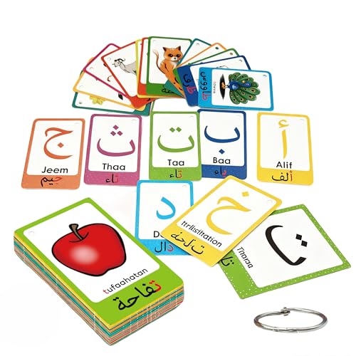 Arabic Alphabet Flash Cards for Kids Toddler, Learning Arabic Letters Flashcards with English Transliteration for Kindergarten, Preschool, Homeschool