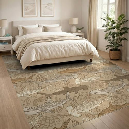 8'x10' Washable Abstract Shark Large Rug, Tan Non-Shedding Pet Friendly Carpet for King Size Bedroom, Master Suite, Under Bed, Foldable Easy Care Mat | Ref:2067660 - color: Beige/Pattern 18, size: 8' x 10' (Rectangular)