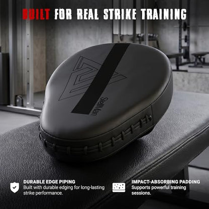 Focus Pads for Boxing & MMA Training | Lightweight Curved Punch Mitts with Shock-Absorbing Foam | Kickboxing, Muay Thai & Sparring Target Pads for Coaches & Fighters - color: Matt black