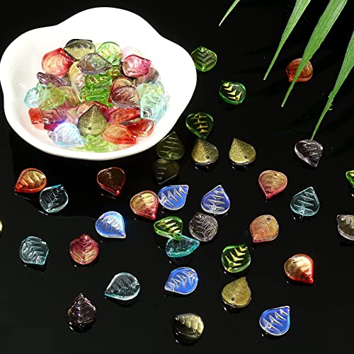 LiQunSweet 100 Pcs Glass Crystal Charms Glitter Mini Plant Leaf Charm for Jewelry Making DIY Accessories - color: Leaf Glass Charm_100 Pcs