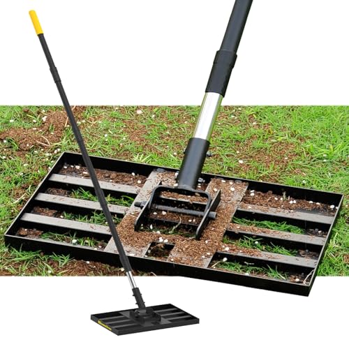Lawn Leveling Rake, 17"x10" Heavy Duty Sand Leveling Tool with 6.7FT Stainless Steel Long Handle, Golf Rake for Soil, Compost, Gravel, Lawn Leveler for Yard, Garden, Landscaping Level Tool - style: 6.7FT 17"x10"