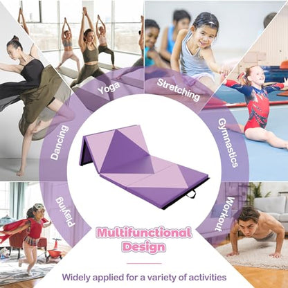 Giantex 4'x8' Gymnastics Mat, 2" Thick Folding Tumbling Mat with Carrying Handles, Foldable Gym Mat with Hook and Loop Fastener, Cheer Mats for Kids Adults Home Exercise Aerobics Fitness - color: Light Pink/Purple