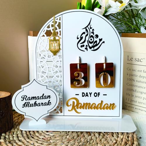 Ramadan Advent Calendar 2026, Eid Mubarak Countdown Calendars Tracker Date for Arabic Muslim Islamic Holiday Table Home Decorations Gift Count Down Calendar (Acrylic White) - color: White