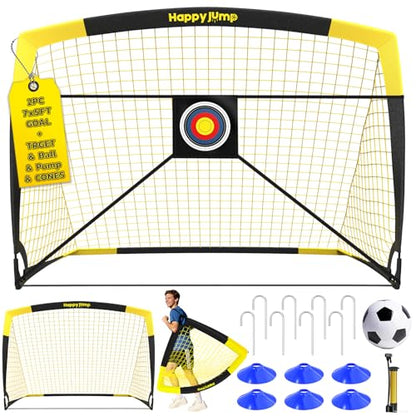 Happy Jump 7x5 FT & 5x3.6 FT Portable Soccer Goal for Youth Players Ages 6–14, Large-Frame Design Built for Long-Term Development, Easy Setup for Backyard, Park or School Training - style: 7x5–2 Goals+Accessories