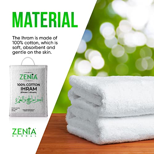 Zenia Natural Hygienic 100% Cotton Ihram (Ahram/Ehram) Towel for Hajj and Umrah - Lightweight and Durable 45 in x 90 in (Ihram with Adjustable Belt & Free Miswak) - style: Ihram with Adjustable Belt & Free Miswak