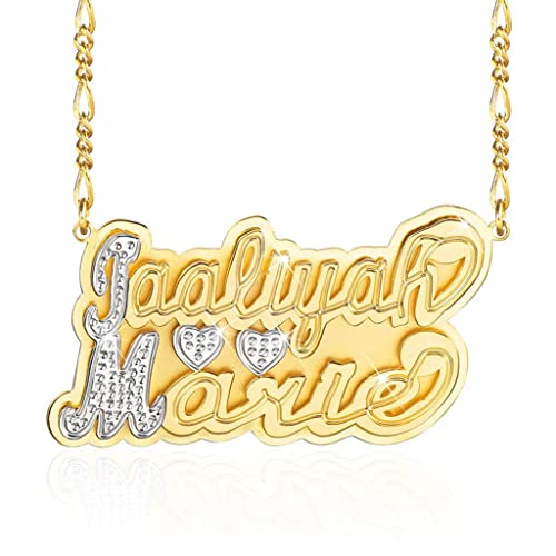 Custom Name Necklace Double Plated Name Necklace Personalized Name Plate Necklaces Name Necklaces for Women 18k Gold Plated Nameplate Pendant - color: Style 15