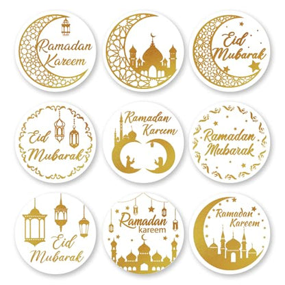 360PCS Gold Foil Ramadan Stickers - Eid Mubarak & Kareem Self-Adhesive Ramadan Kareem Sticker, Muslim Labels Decorations for Party Favor Supplies