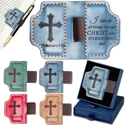 Bygone Mark Personalized Magnetic Leather Bookmark with Pen Holder,Inspirational Bible Verse Religious Bookmarks,Christian Book Lovers Reading Accessory for Men Women (Blue, Philippians 4:13) - color: Blue, size: Philippians 4:13