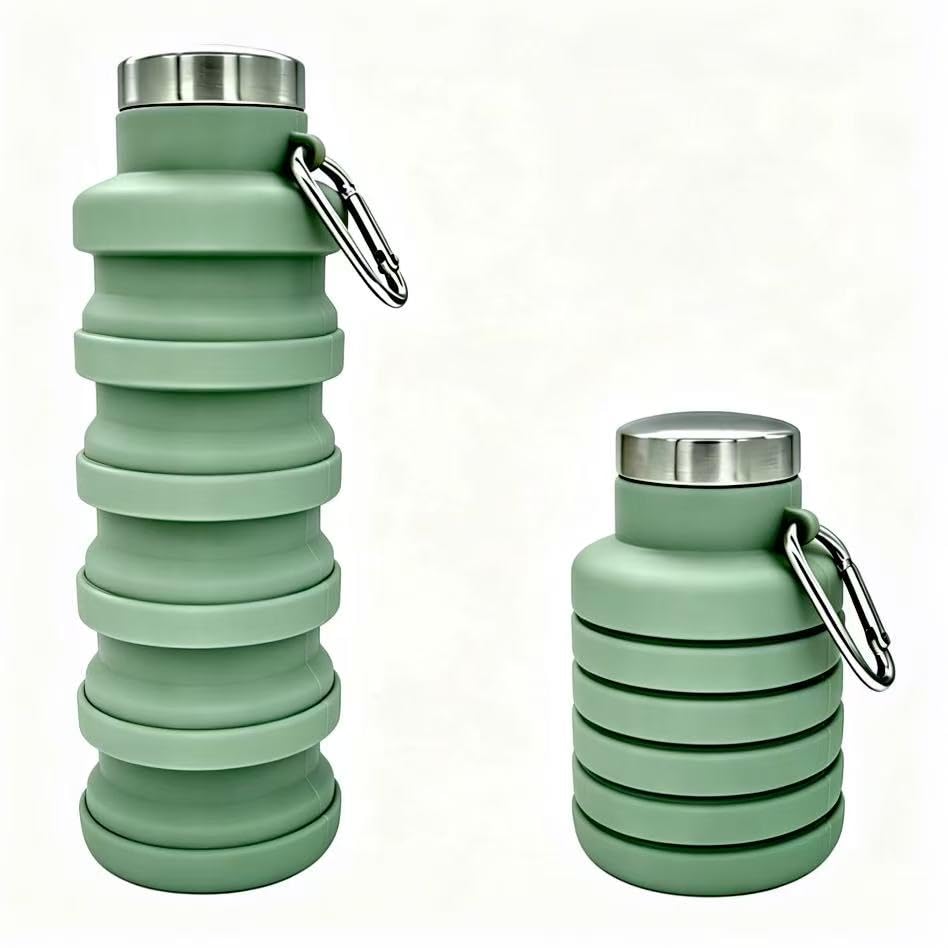 YCT Collapsible Water Bottle 17oz（500ml），Travel Portable Sport Water Bottle，Reusable Silicone Foldable Water Bottles for Gym Camping Hiking (Green) - color: Green, style: Retractable