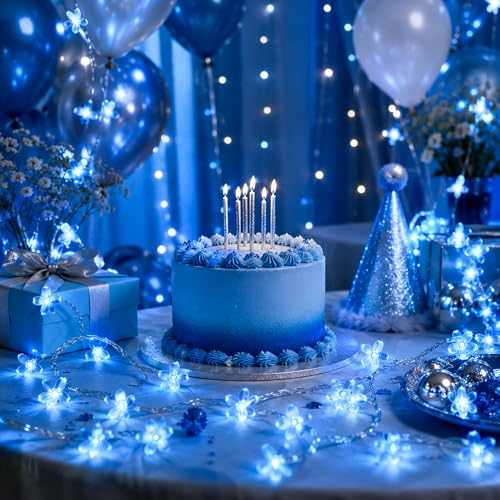 Connectable 33ft Plug in Blue Flower Vine Light String Indoor Outdoor Decor - color: Blue