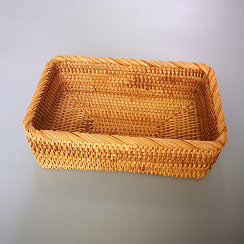 Handmade Rectangle Wicker Fruit Box Rattan Tray Magazine Organizer and Small Objects Container Serving Basket (Medium) - size: Medium