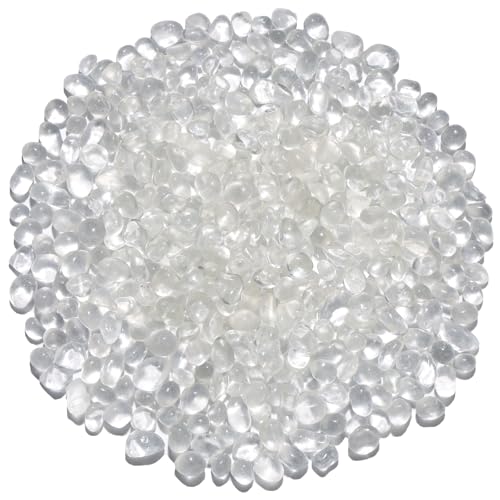 QYGL White Clear Glass Pebbles, 0.55 lb Sea Glass Stones for Vase Fillers | Tumbled Transparent Glass Gemstones for Fish Tank Gravel, Aquarium Rocks, DIY Crafts, Plant Pots, Wedding & Home Decor - color: White