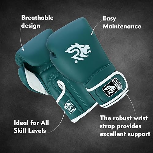 Ring Pro Leather Boxing Gloves with Strap – Premium for Training, Sparring, MMA, Kickboxing, Muay Thai (Unisex) - color: Green, size: 12 oz