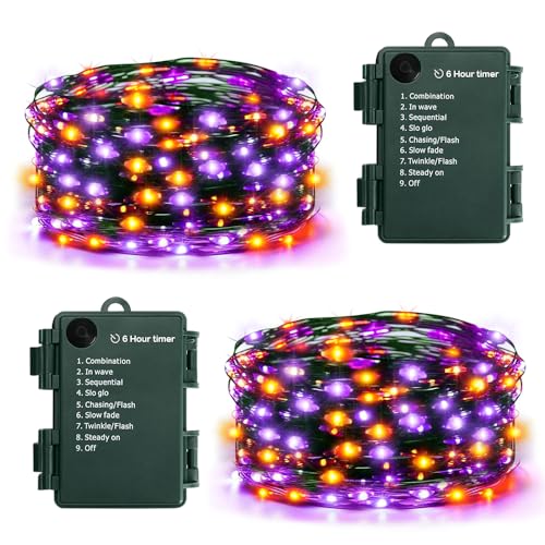 KOUQIYA Halloween Fairy Lights 2 Pack, 16.4ft 50 LEDs Battery Starry Light with Timer 8 Modes Waterproof Mini Lights for Outdoor Indoor Garden Party Decor (Orange Purple, 50 LEDs x 2 Pack) - color: Orange Purple, size: 50 LEDs x 2 Pack