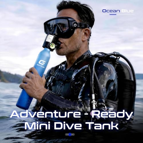 GOYOJO Mini Scuba Tank, Portable Diving Lung Air Tank with DOT Certified | Refillable Emergency Backup Pony Bottle for Snorkeling, Underwater Breathing, Training - color: 0.5L Ocean Blue