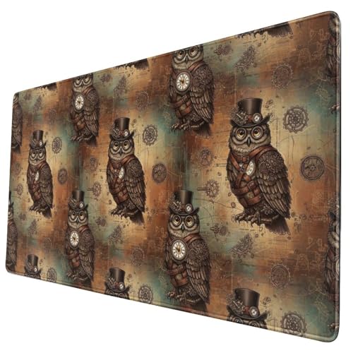 Oversized Gaming Desk Mat Retro Steam Punk Bird Steampunk Owl, Non Slip Rubber Bottom Mouse Pad Fit Laptop Keyboard Setup - color: Pattern (153), size: 29.5L x 15.8W inches