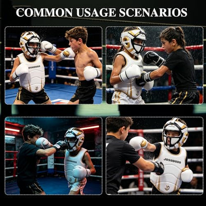 Boxing Sparring Gear Set for Youth - Headgear & Body Protector - color: White+Gold