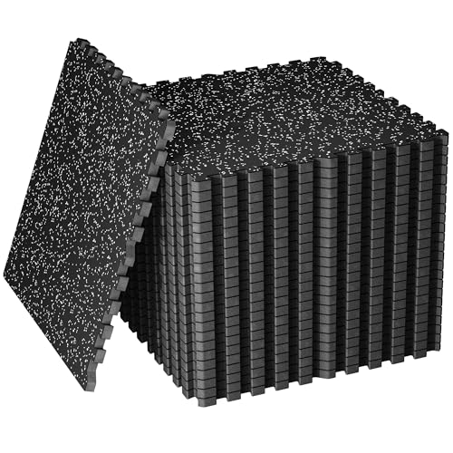 SUPERJARE 30" x 30" Larger Rubber Top Exercise Equipment Mats, 0.56" Thick 24PCS 150 Sq Ft High-Density EVA Foam Interlocking Gym Flooring, Big Workout Mat for Home Gym, Floor Protection, Black/Grey - size: 24 Tiles (150 Sq Ft)