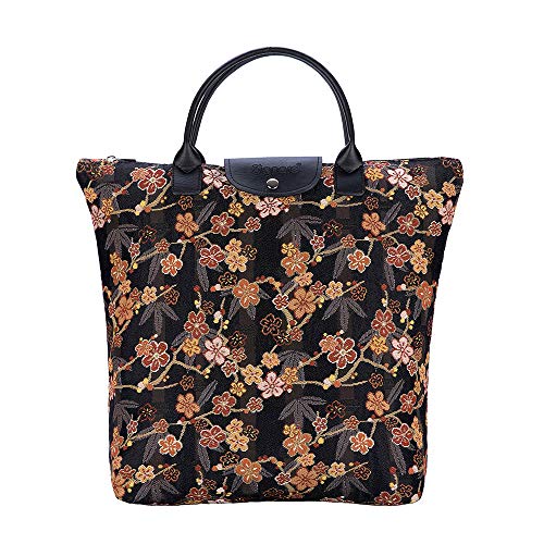 Signare Tapestry Foldable Tote Bag Reusable Shopping Bag Grocery Bag - color: Ume Sakura