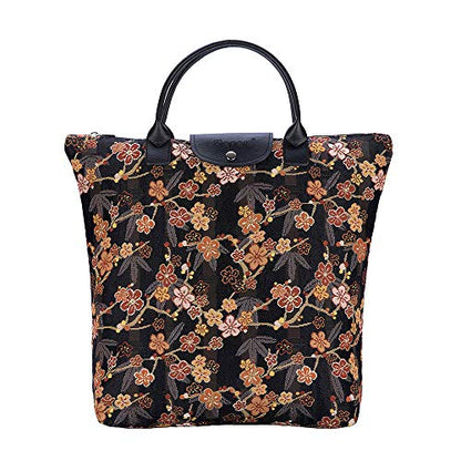 Signare Tapestry Foldable Tote Bag Reusable Shopping Bag Grocery Bag - color: Ume Sakura