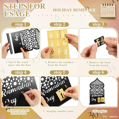 DoubleFill 라마단 달력 세트 라마단 재림절 달력 30일 나무 이드 무바라크 DIY 카운트다운 캘린더 라마단 장식 선물 라마단 테이블 장식 라마단 파티 이슬람 무슬림 액세서리(블랙) - color: 블랙.