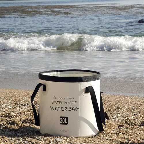 Collapsible Bucket 5 Gallon, Multifunctional Portable Folding Bucket Water Container Wash Basin for Camping Fishing Hiking Traveling Backpacking Outdoor Survival Gardening Car Washing - color: White