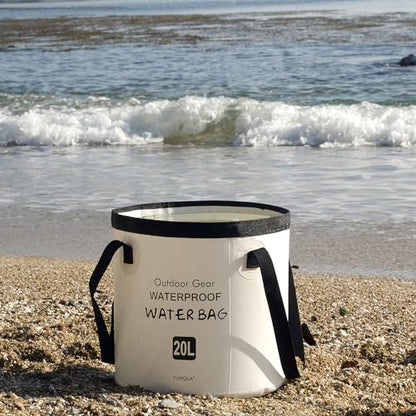 Collapsible Bucket 5 Gallon, Multifunctional Portable Folding Bucket Water Container Wash Basin for Camping Fishing Hiking Traveling Backpacking Outdoor Survival Gardening Car Washing - color: White