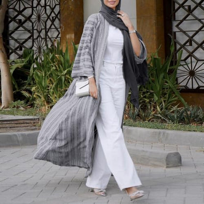 Front Open Abayas for Women Muslim with Hijab Scarf Islamic Prayer Clothes Long Sleeve Muslim Cardigan Dress Dubai Cardi Robe - color: Grey, size: Large