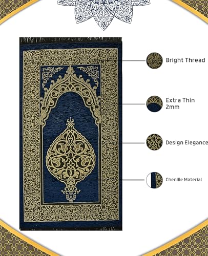 Prien Prayer Rug with Tasbih | Muslim Carpet | Praying Mat with Prayer Beads | Islamic Gifts for Women Men | Islam Portable Pray Set for Travel Kids Ramadan Namaz Hajj Umrah (Navy Blue) - color: Navy Blue