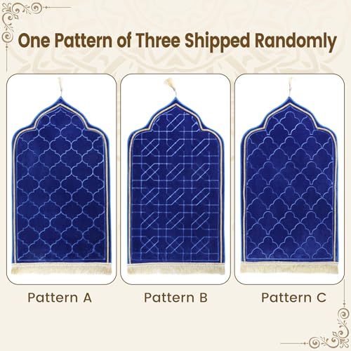 Muslim Prayer Rug Islamic Mat - Thick Large Padded Sajadah for Kids Men Women - Soft Velvet Prayer Rugs for Eid Travel Ramadan, Blue - color: Blue