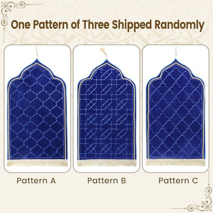 Muslim Prayer Rug Islamic Mat - Thick Large Padded Sajadah for Kids Men Women - Soft Velvet Prayer Rugs for Eid Travel Ramadan, Blue - color: Blue