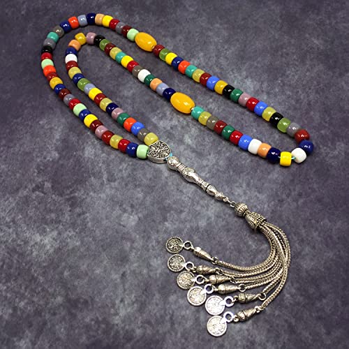 Special Prayer Beads Series -99 beads- Tesbih Tasbih Tasbeeh Misbaha Masbaha Subha Sebha Sibha (Multi Color Resin Drum -8X6 mm- 99 Beads) - color: Multi Color Resin Drum -8X6 mm- 99 Beads