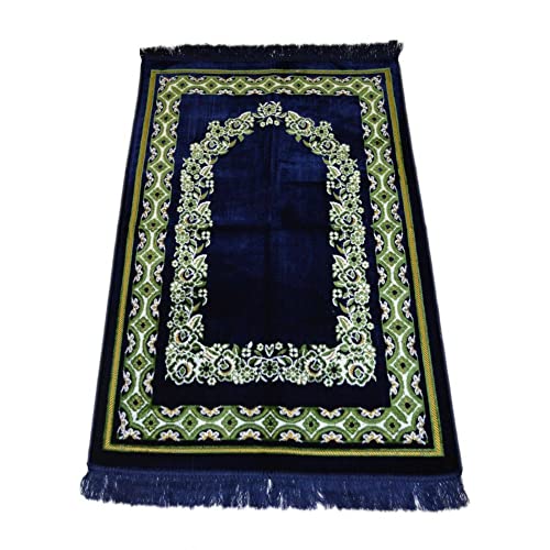 Prayer Rug Carpet Islamic Muslim Salah Meditation Mat Turkish Plush Portable Navy