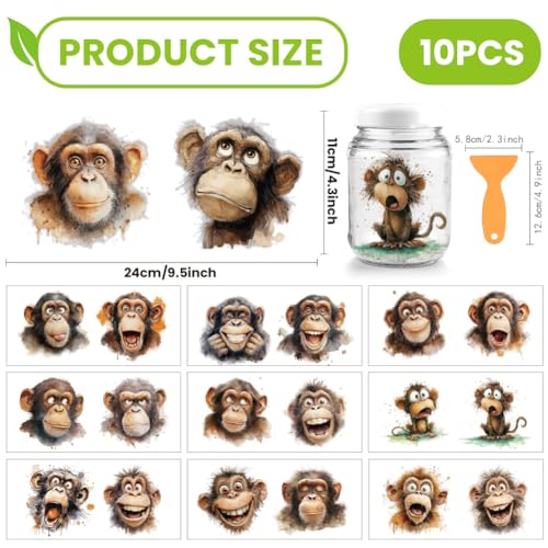 arricraft 10 Sheets Animal Theme UV DTF Cup Wrap for 16OZ Glass, Funny Monkeys Rub on Decals PVC Transfer Stickers for DIY Cups Window Home Printing Decoration 24x11cm/9.4x4.3inch - style: Funny Monkeys Theme