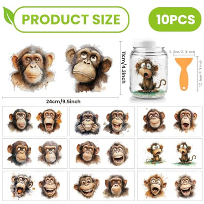 arricraft 10 Sheets Animal Theme UV DTF Cup Wrap for 16OZ Glass, Funny Monkeys Rub on Decals PVC Transfer Stickers for DIY Cups Window Home Printing Decoration 24x11cm/9.4x4.3inch - style: Funny Monkeys Theme