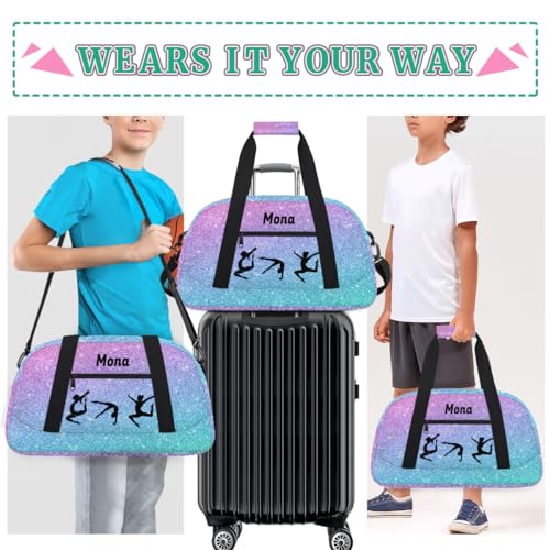 Custom Dance Bag, Gradient Purple Blue Glittering Gym Silhouette | Personalized Kids Gym Bag for Girls Customized Travel Sports Duffel Bag Name - color: Color 29