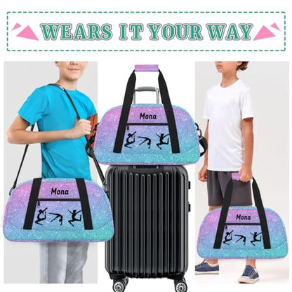 Custom Dance Bag, Gradient Purple Blue Glittering Gym Silhouette | Personalized Kids Gym Bag for Girls Customized Travel Sports Duffel Bag Name - color: Color 29